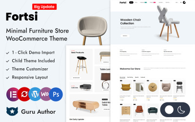 Fortsi – магазин мінімальних меблів Elementor WooCommerce адаптивна тема