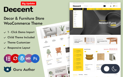 Deccent – адаптивна тема Elementor WooCommerce для магазину меблів і домашнього декору