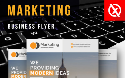 Folheto de marketing em formato de linha escura e laranja - modelo de identidade corporativa
