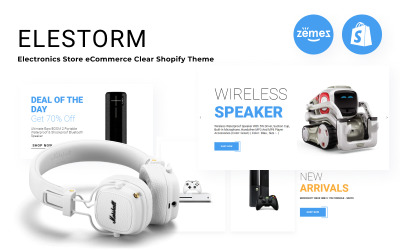 "Elestorm - Electronics Store eCommerce Clear Shopify Theme" - адаптивний Shopify шаблон №84734