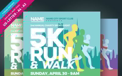 Folheto e pôster do evento 5K Run - & - Walk - Modelo de identidade corporativa