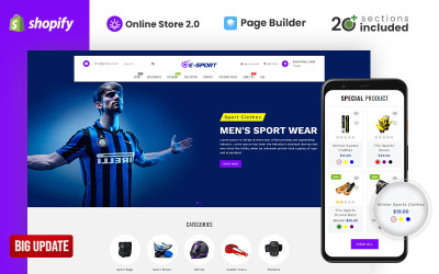 Esport Spor Mağazası Shopify Teması İşletim Sistemi 2.0