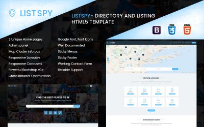 Responsywny szablon strony www Listspy - Directory & Listings Website Template #85112