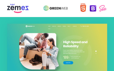 Green Web - Internetleverantör Flersidig kreativ HTML-webbplatsmall
