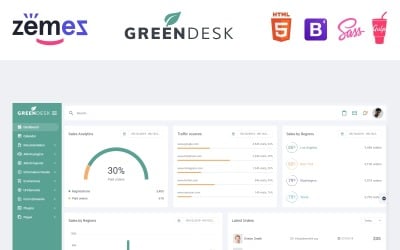 GreenDesk - Multifunctionele, responsieve beheerderssjabloon voor schoon dashboard