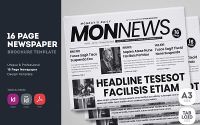 MonNews - Plantilla de diseño de periódico de 16 páginas