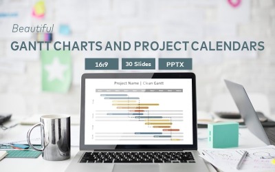 Modelo de gráficos de Gantt e calendário do projeto em PowerPoint