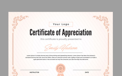 Modèle de certificat d'appréciation