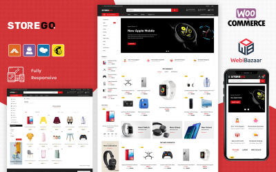 "StoreGo - MultiPurpose Electronic Store" - bootstrap WooCommerce шаблон №87256