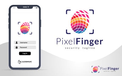 Пиксельный логотип безопасности сканирования отпечатков пальцев