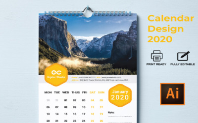 Planejador do calendário de parede 2020