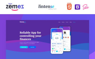 Мобильное приложение Lintense - программный креативный HTML-шаблон целевой страницы