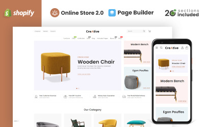 Kreativní obchod se dřevem a nábytkem Shopify Theme