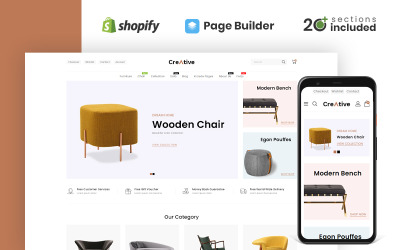 Kreatywny motyw Shopify z drewna i mebli
