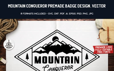 Diseño de placa prefabricada de Mountain Conqueror. Plantilla de logotipo vectorial