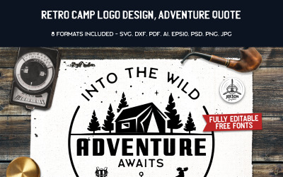 Plantilla de logotipo de cita de aventura de campamento retro