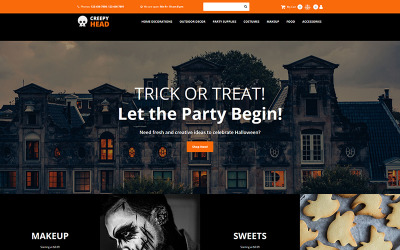 Responzivní MotoCMS Ecommerce šablona "Creepy Head - Halloween Store" #88349