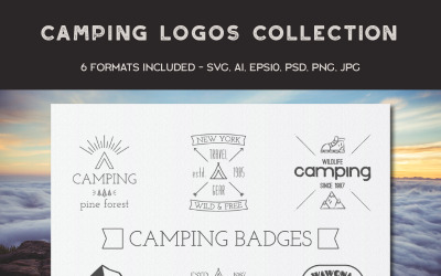 Camping samling logotyp mall