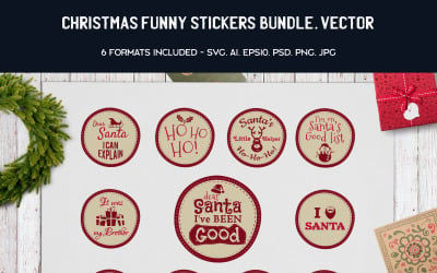 Christmas Funny Stickers, Badges - Illustration