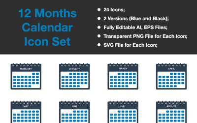 12 Months Calendar Icon Set