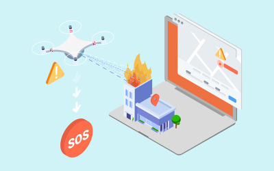 IOT Drone wyszukiwania i ratowania izometryczny 3 - TU - ilustracja