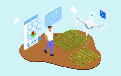 IOT Drone Irrigazione Isometrica 1 - TU - Illustrazione