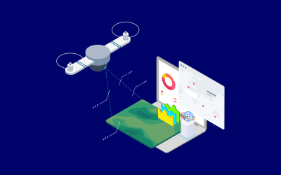 Drones onderzoek en mapping isometrische 2 - T2 - illustratie