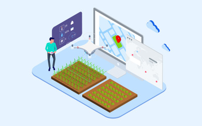 Automatic Watering with Drones Isometric 1 - T2 - Illustration