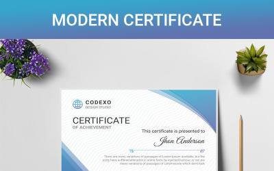 Modello di certificato moderno. Modello di certificato di apprezzamento e conseguimento