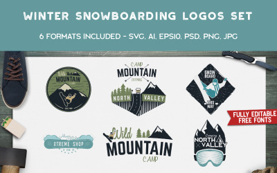 Plantilla de logotipo de diseños de snowboard de invierno