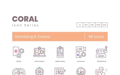 95 Casino-ikoner - Coral Series Set