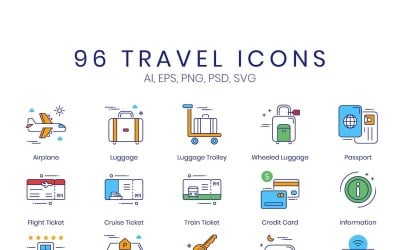 96 Travel Icons - Hazel Series Set