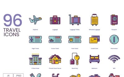 96 Travel Icons - Lilac Series Set