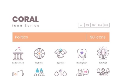 90 iconos de política - conjunto de serie Coral