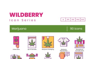 90 icônes de la marijuana - ensemble de la série Wildberry