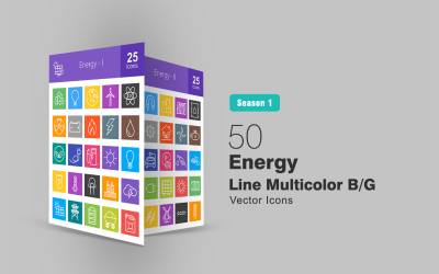 Набор иконок 50 Energy Line Multicolor B / G