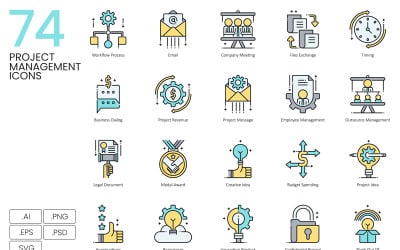 74 Project Management Icons - Aqua Series Set