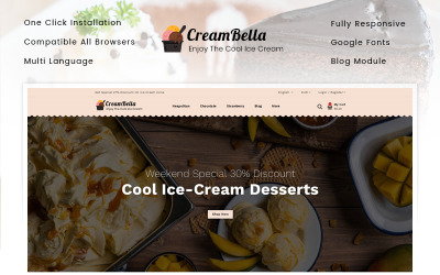 Reszponzív CreamBella - Ice Cream Shop PrestaShop Theme PrestaShop sablon 89682