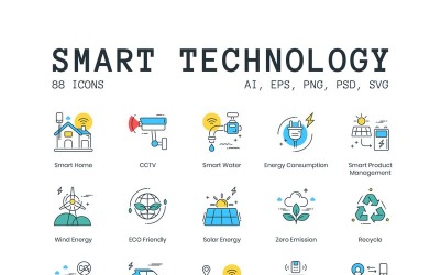 88 Smart Technology-Symbole - Set der ColorPop-Serie