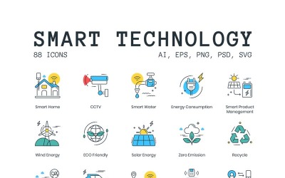 88 Smarta teknikikoner - ColorPop-serieuppsättning