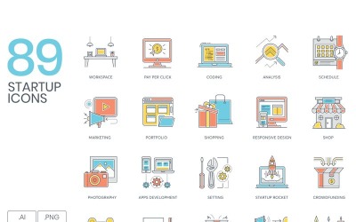 89 Startup Icons - ColorLine Series Set