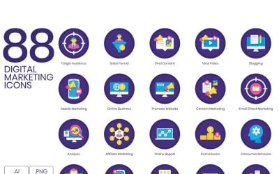 88 ícones de marketing digital - conjunto da série Orchid