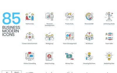 Icon-Sammlungen Vorlage namens "85 Business Icons - ColorPop Series" #89739
