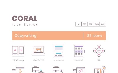 85 icone di copywriting - set di serie corallo