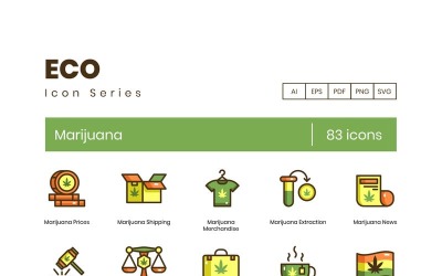 83 iconos de marihuana - conjunto de serie ecológica