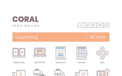 85 ikon copywritingu - sada korálových sérií