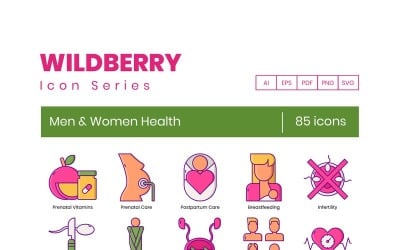 85 Men and Women Health Icons - Wildberry Series Set