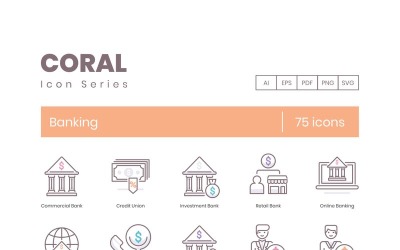 75 bankovních ikon - sada korálových sérií