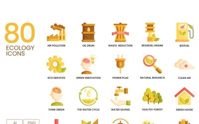 80 icone di ecologia - serie di caramello impostato
