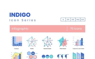 75 icone di infografica - Set di serie Indigo